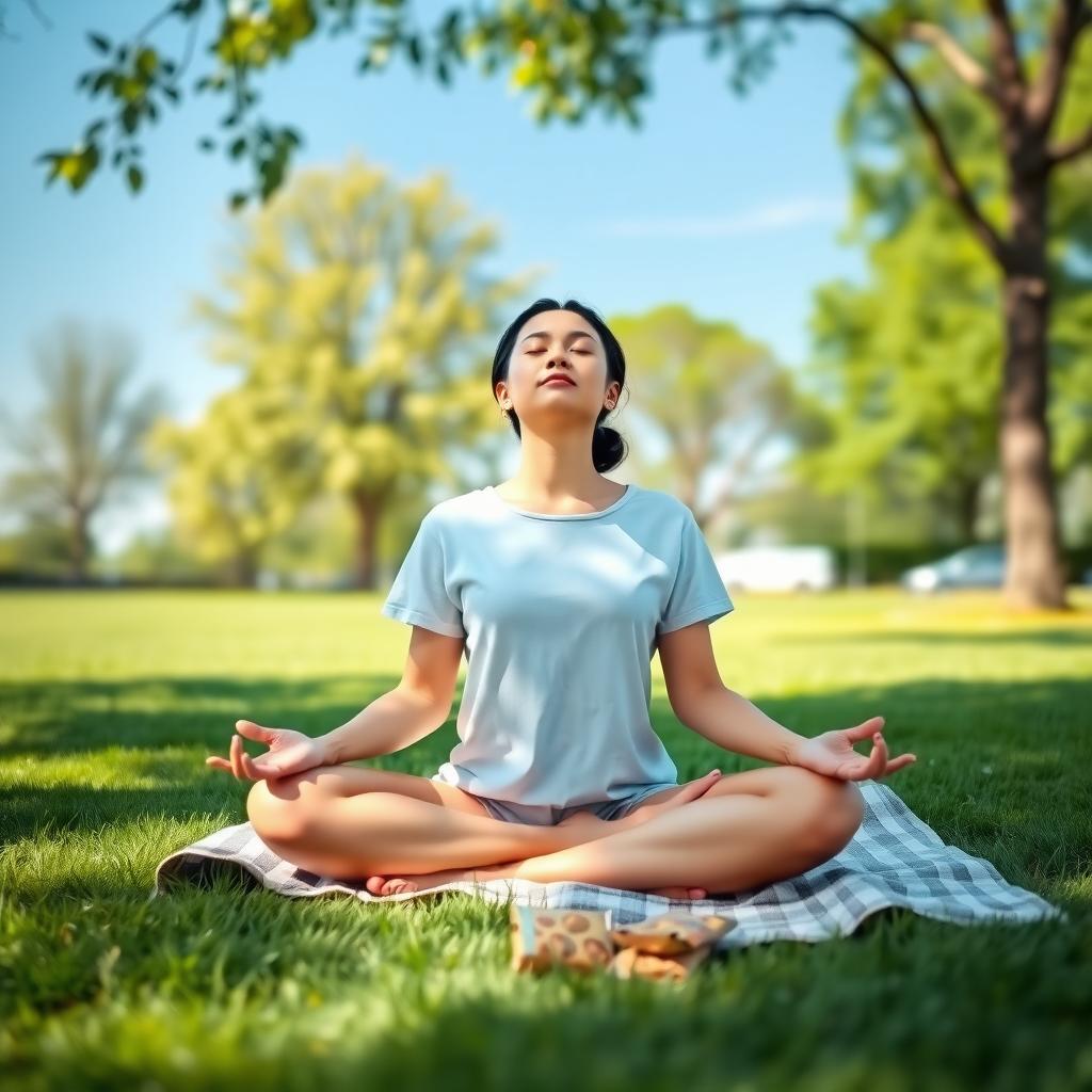 Person with chronic food allergy practicing mindfulness in a park