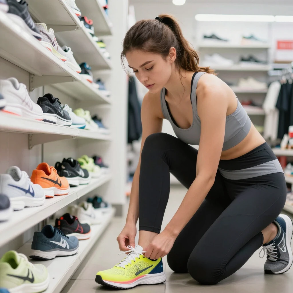 Runner trying on shoes with expert assistance in a specialty store