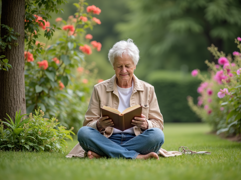 Parent enjoying a moment of self-care in a garden