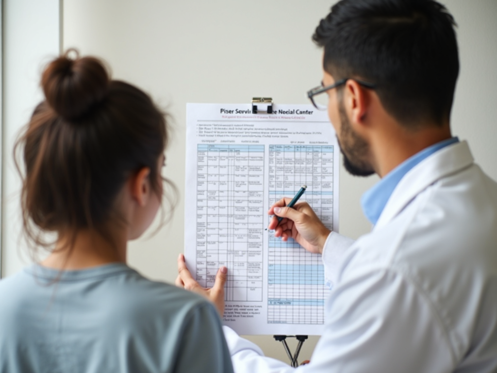 Parent and doctor discussing a medical chart.