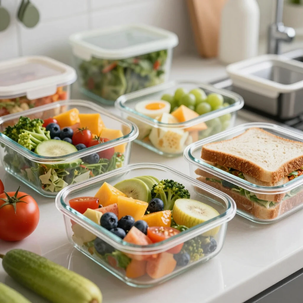 Healthy work lunches in containers