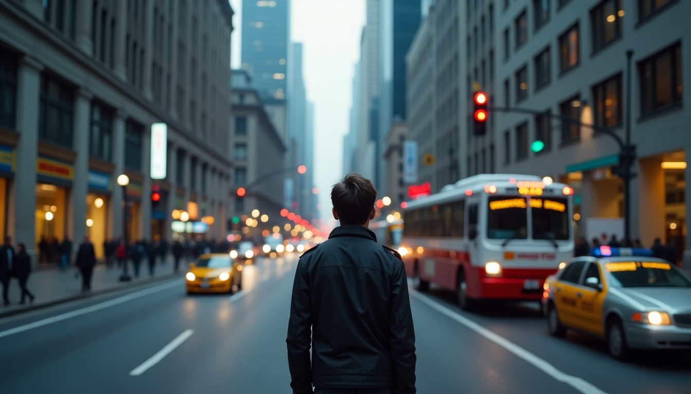 Person struggling to reach a distant hospital in a busy urban area.