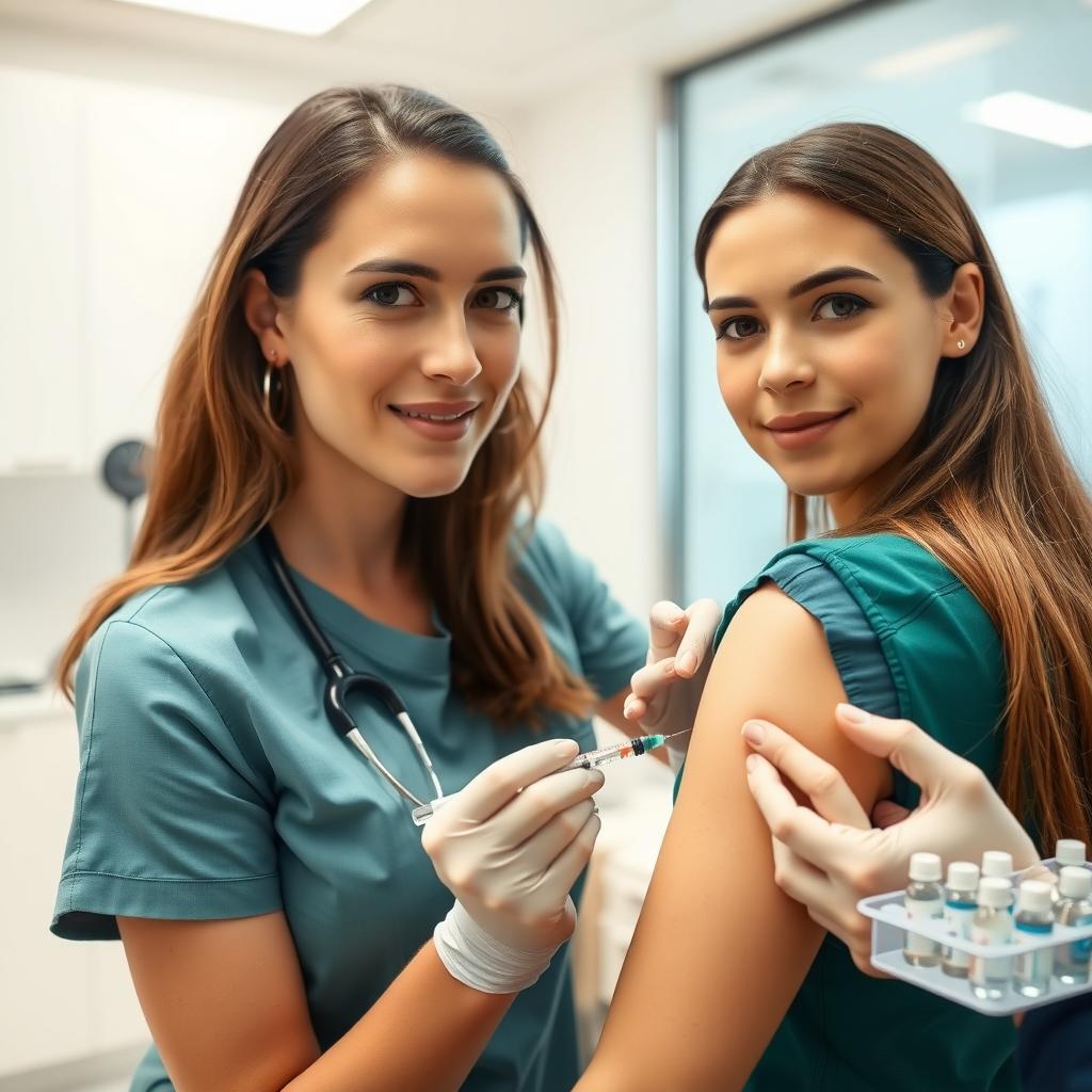 Medical professional administering an allergy shot in a modern clinic