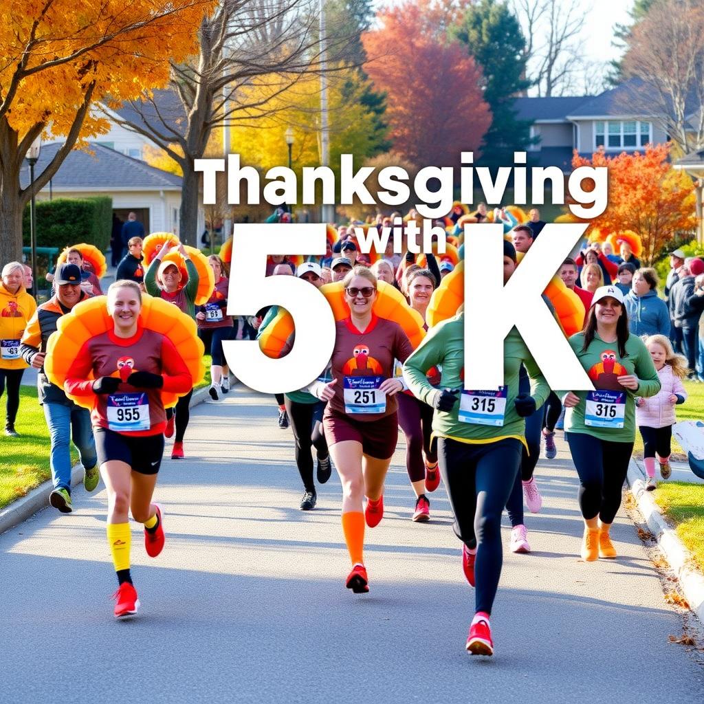 Runners in turkey hats participating in a Thanksgiving Turkey Trot 5K