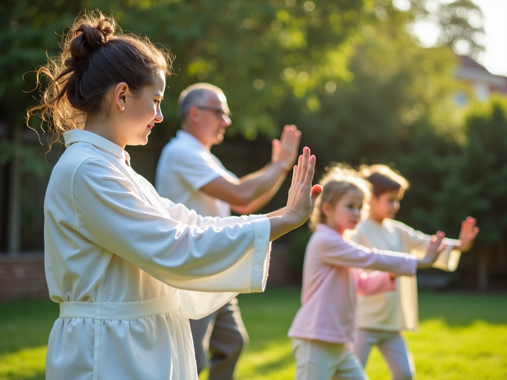 Family practicing Tai Chi