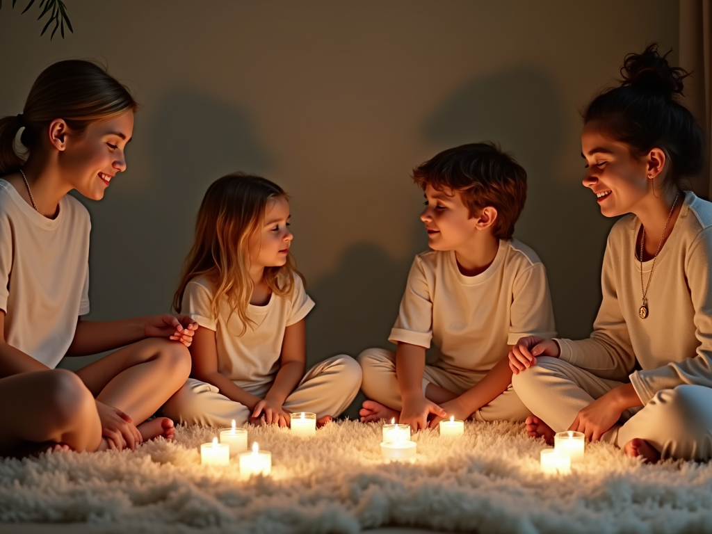 Family meditation for mental wellness and stress reduction.