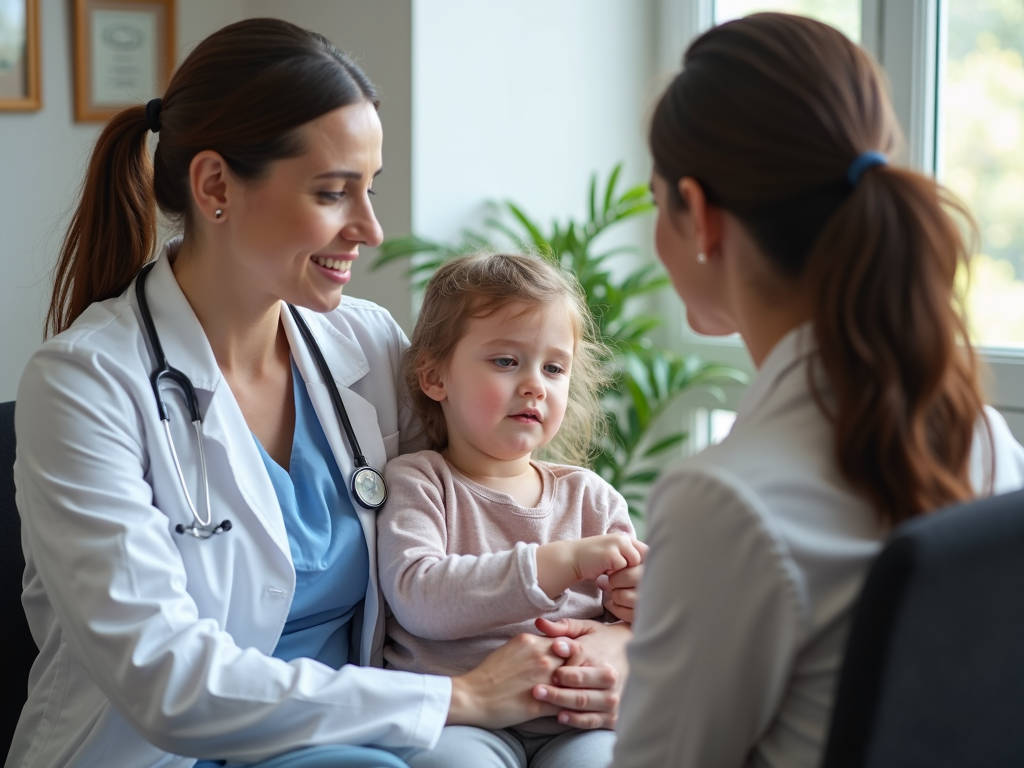 Parent and child with doctor