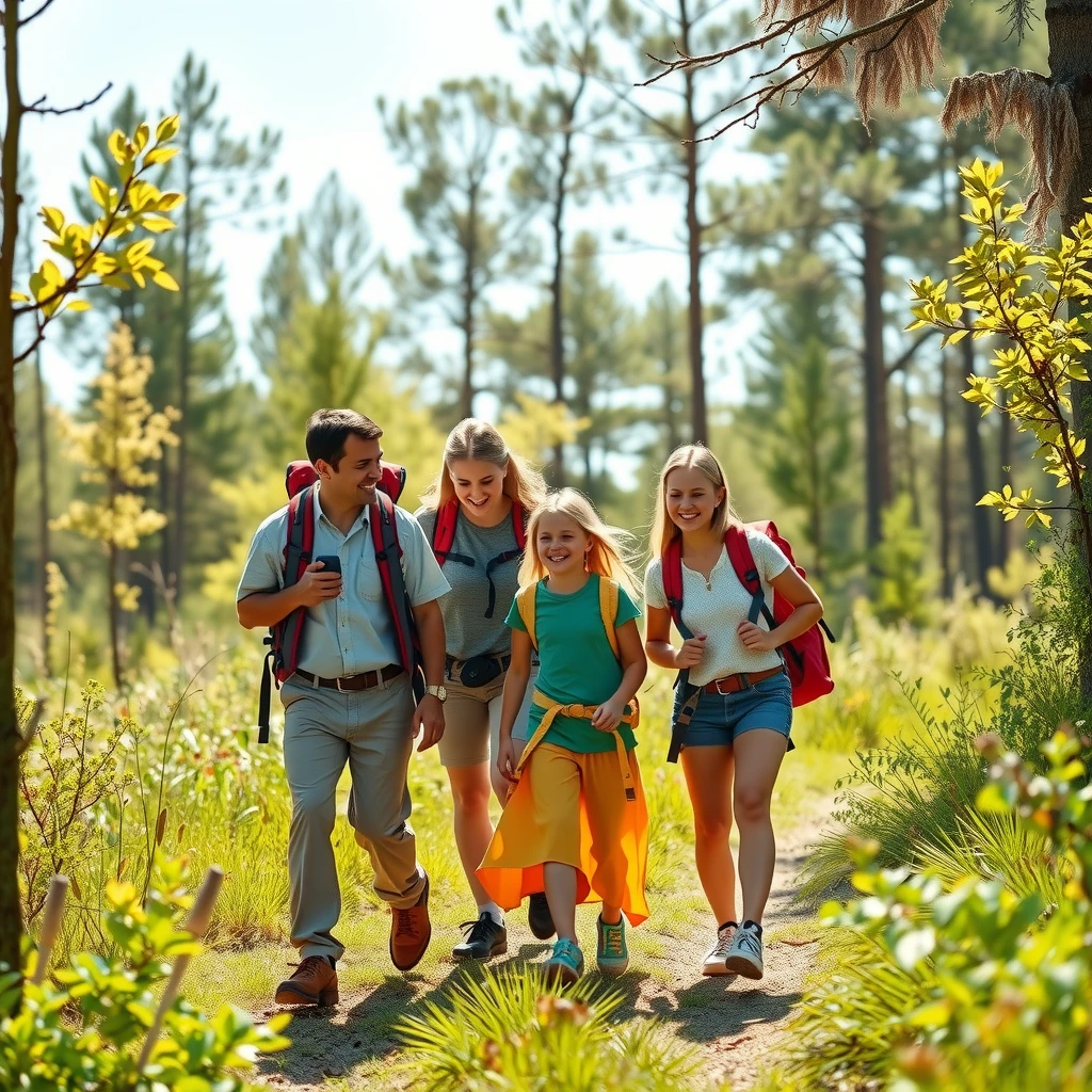 Family hiking together on a nature trail