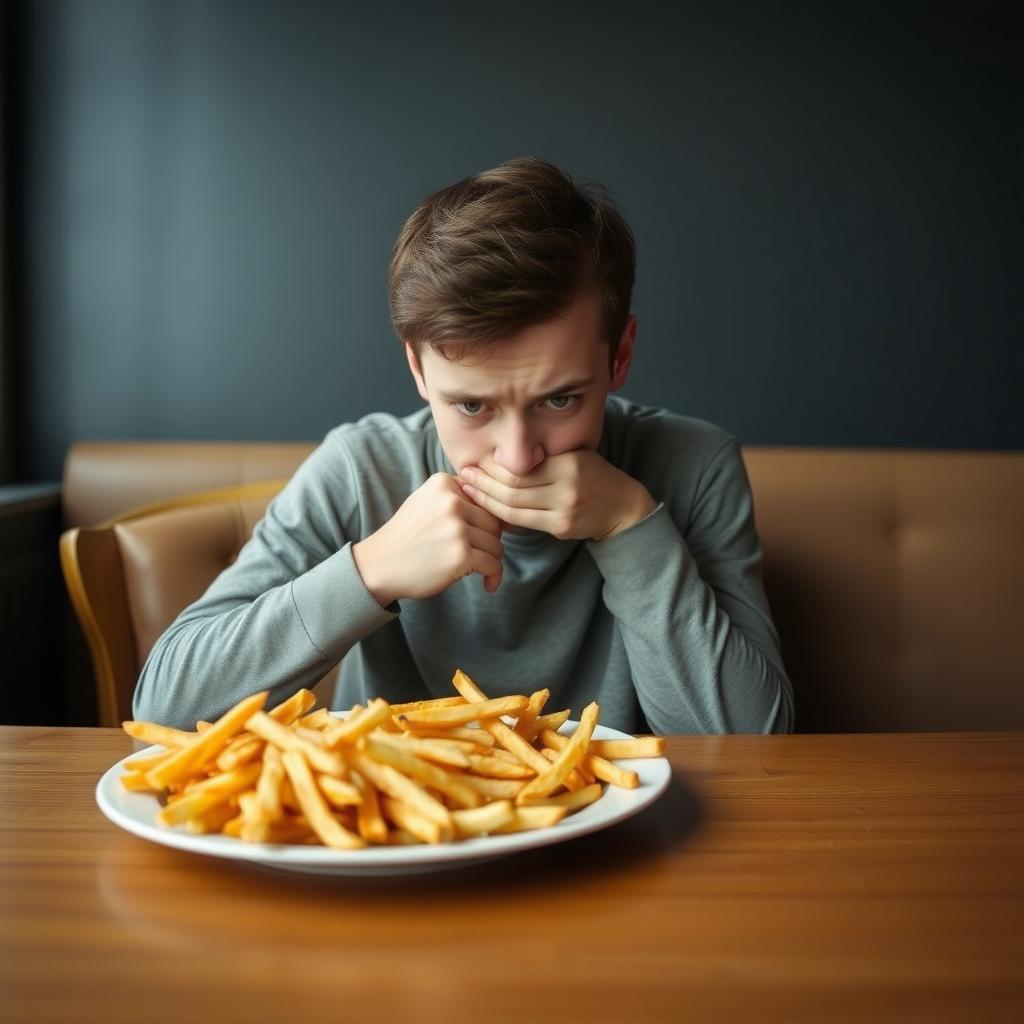 A person reacting negatively to unhealthy food
