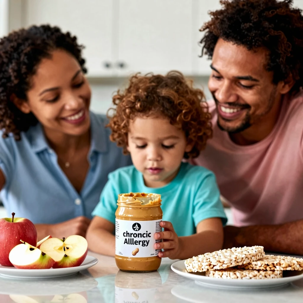 Family reading food labels together in a kitchen