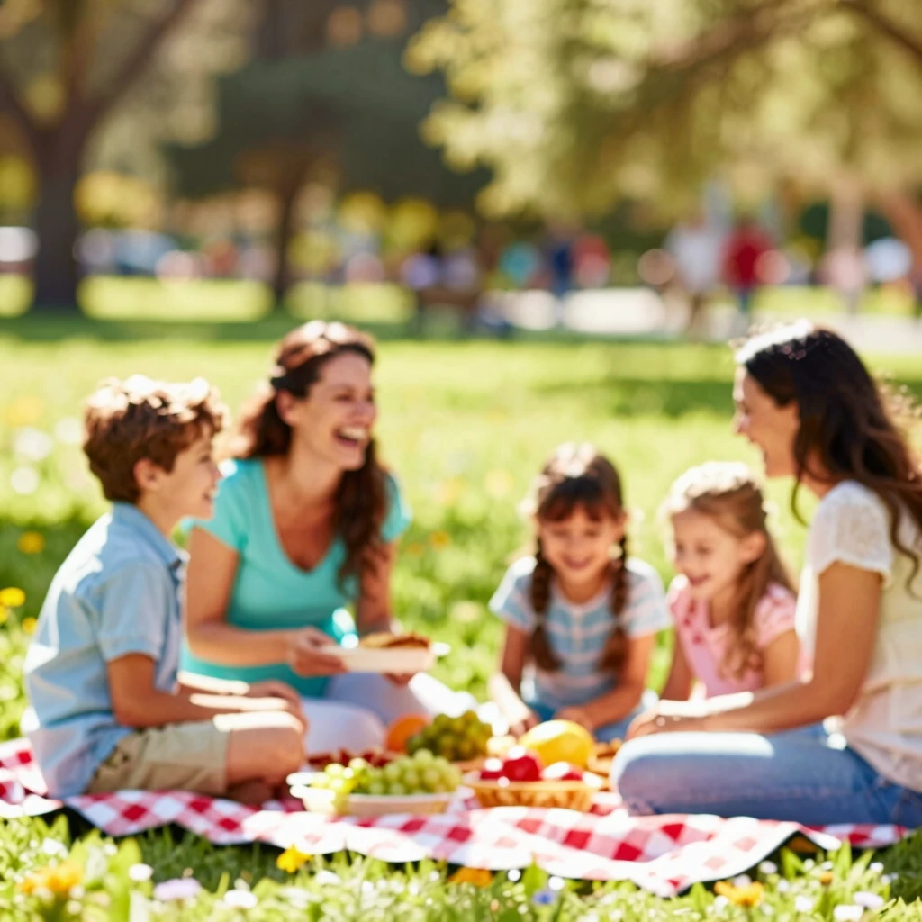Family enjoying a worry-free picnic, free from dust mite allergy symptoms