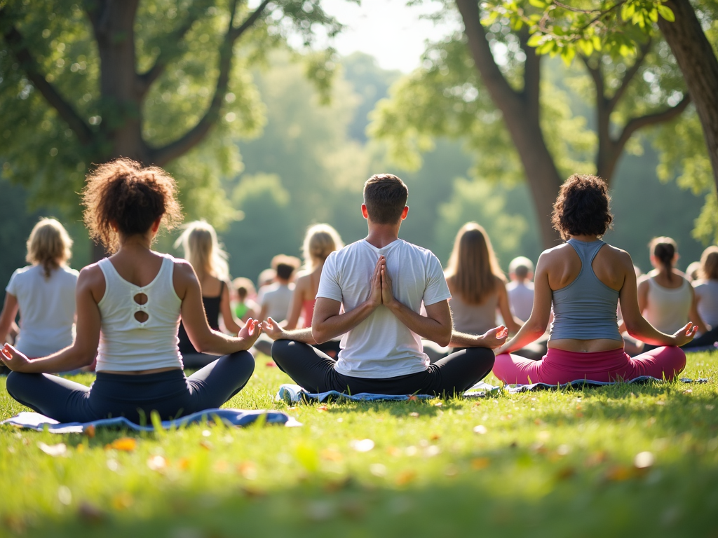 A diverse group of people enjoying a community fitness class.