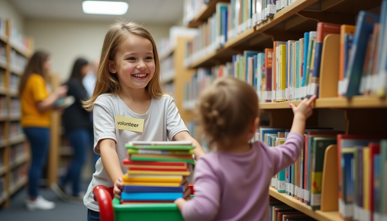 Kids volunteering at the library