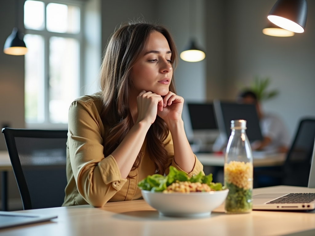 Professional with healthy lunch at desk