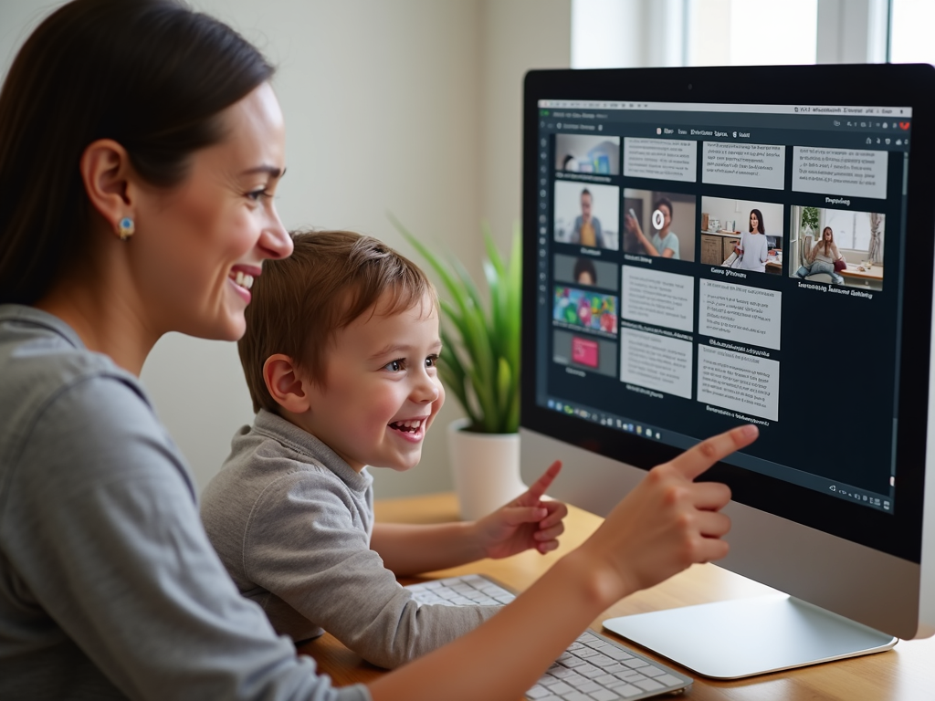 Family using video-to-text prompt technology to create a visual schedule