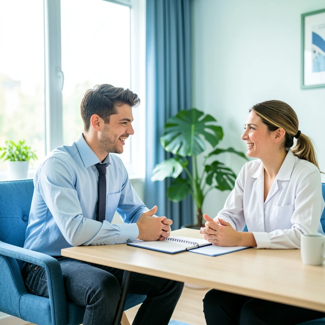 Therapist and client engaged in a welcoming behavioral therapy session