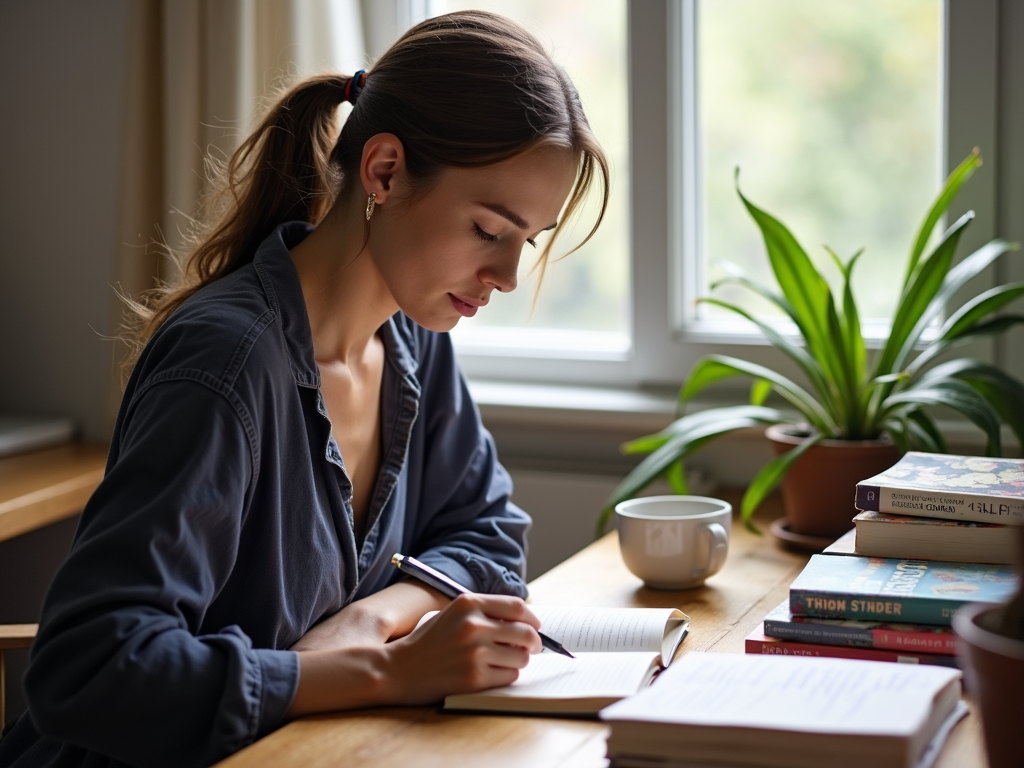 An individual practicing self-care through journaling.