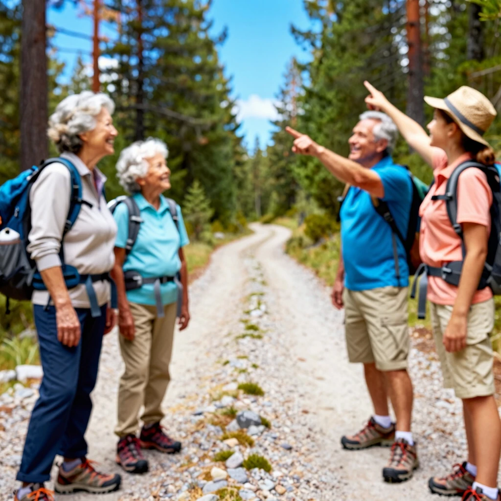 Family hiking together in the woods