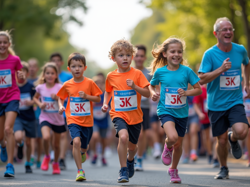 Family finishing a 5K race