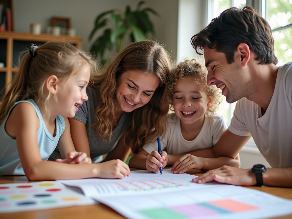 A family planning their fitness schedule together, organized and united.