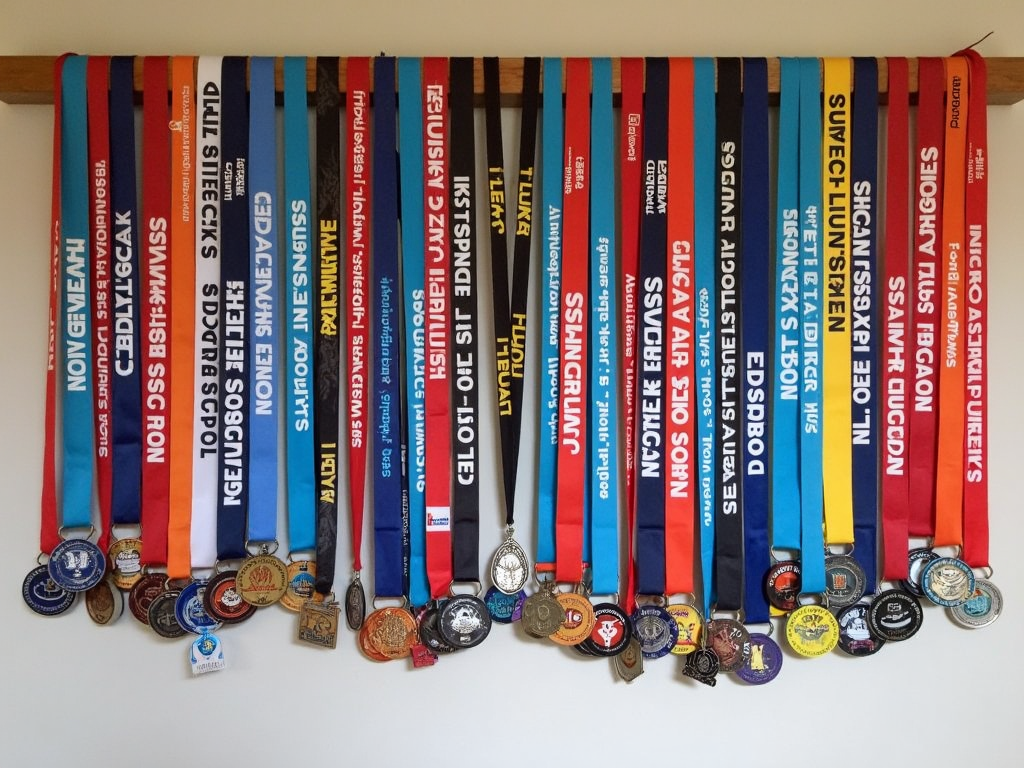 Family’s collection of 5K medals and race bibs