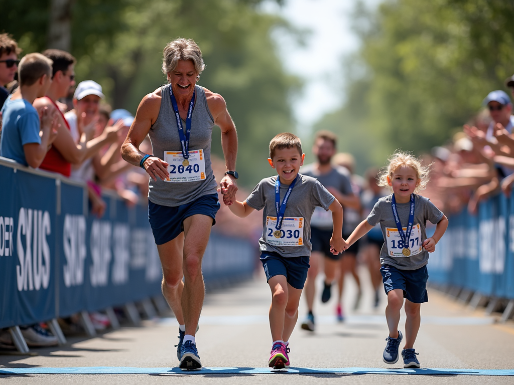 Family crossing the finish line together