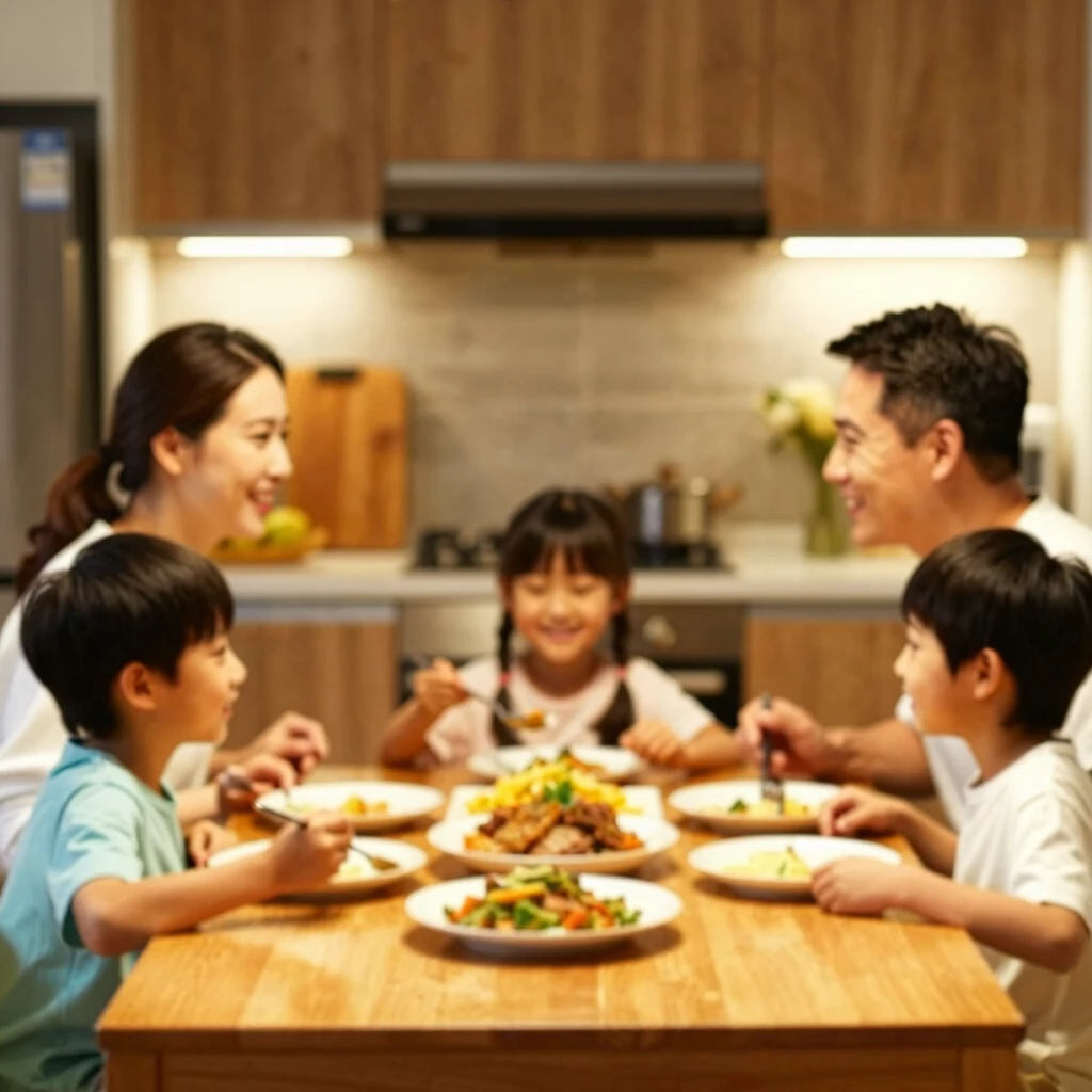 Family enjoying a calm dinner together