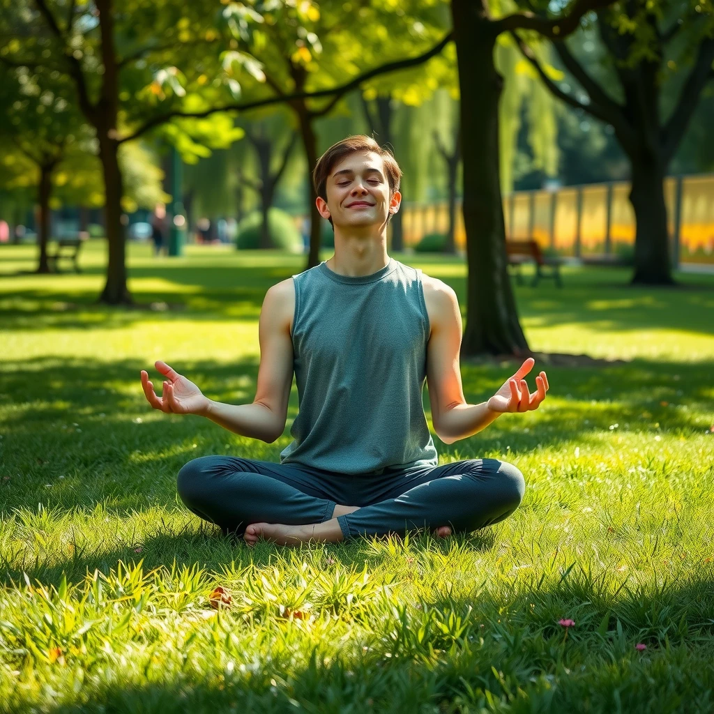 Person practicing mindfulness meditation outdoors in a peaceful natural setting