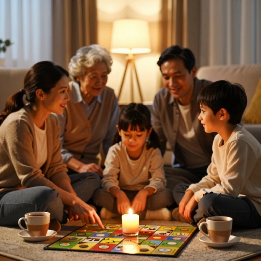 Family sharing stories and emotions in a cozy living room circle
