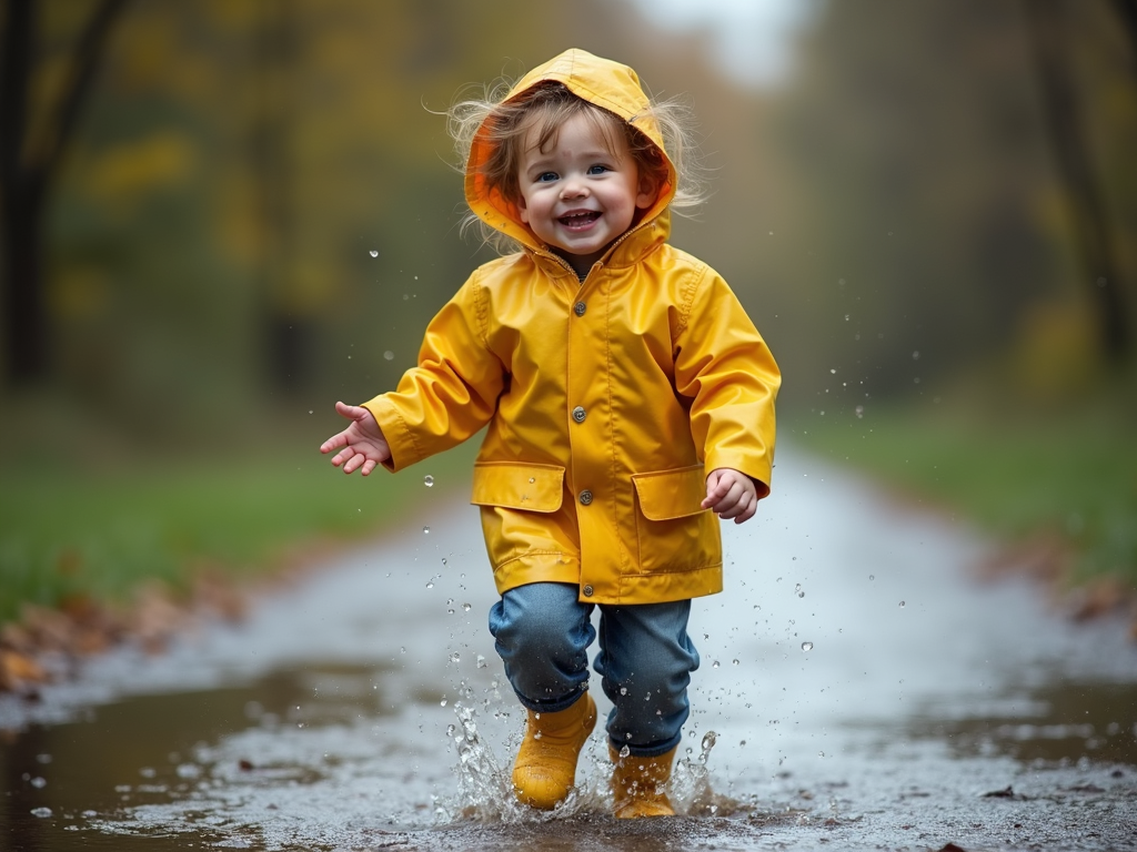 Child playing in the rain