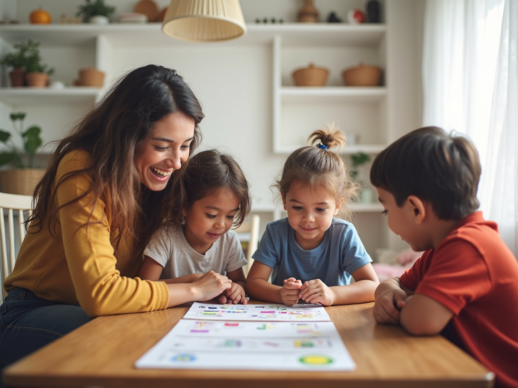 Family discussing daily schedule together