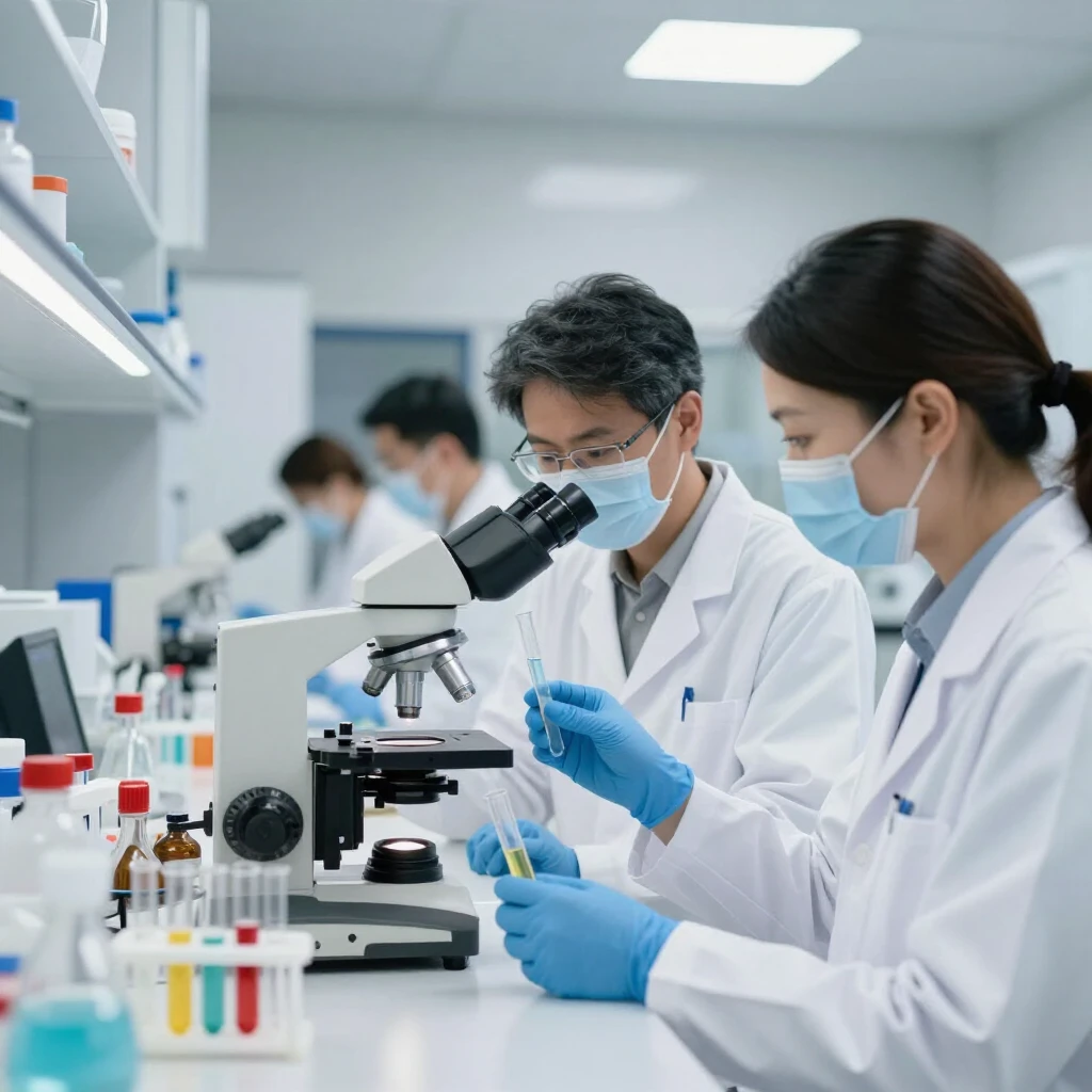 Researchers conducting food allergy research in a laboratory