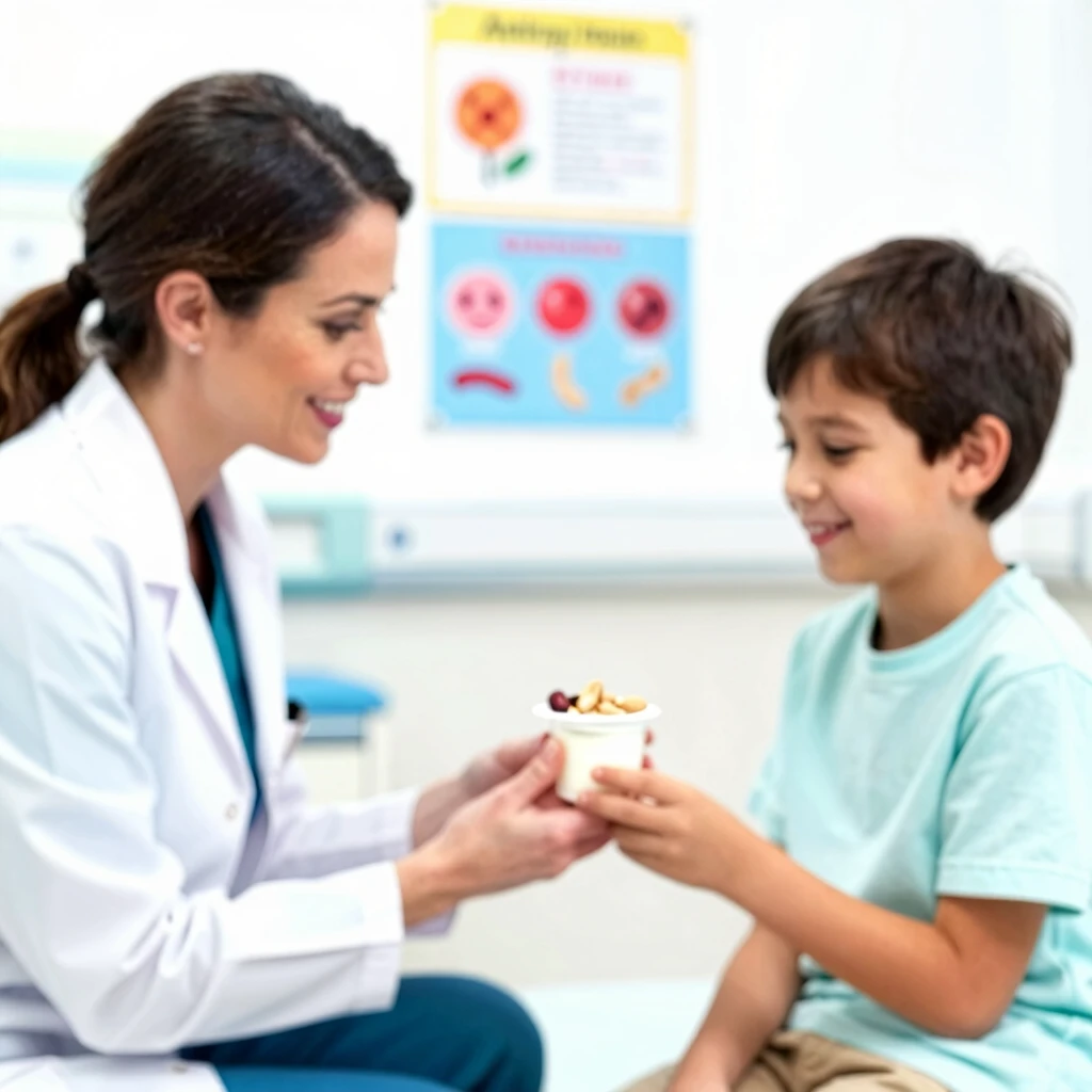 Allergist guiding child through first OIT dose