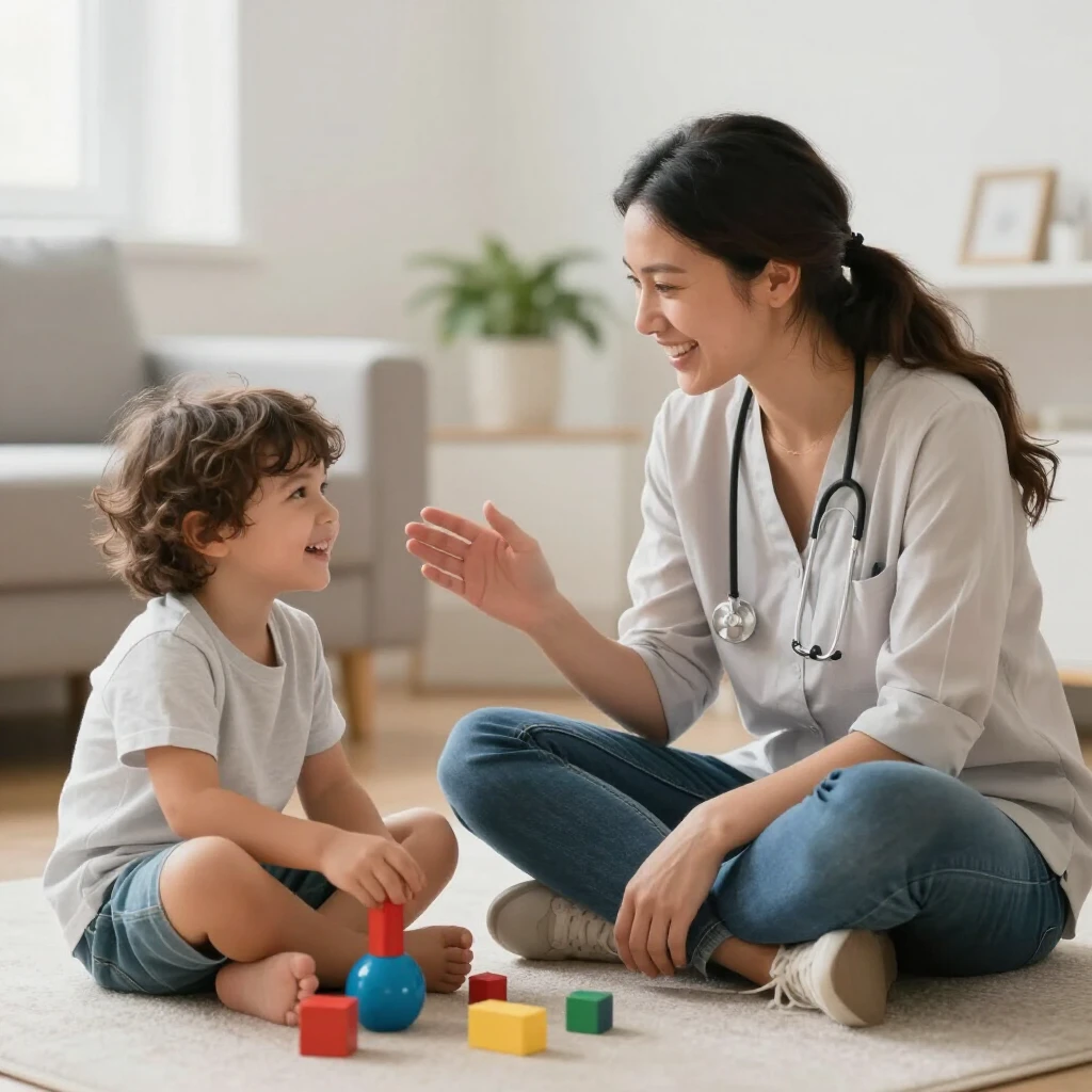 Modern ABA therapist working playfully with a child