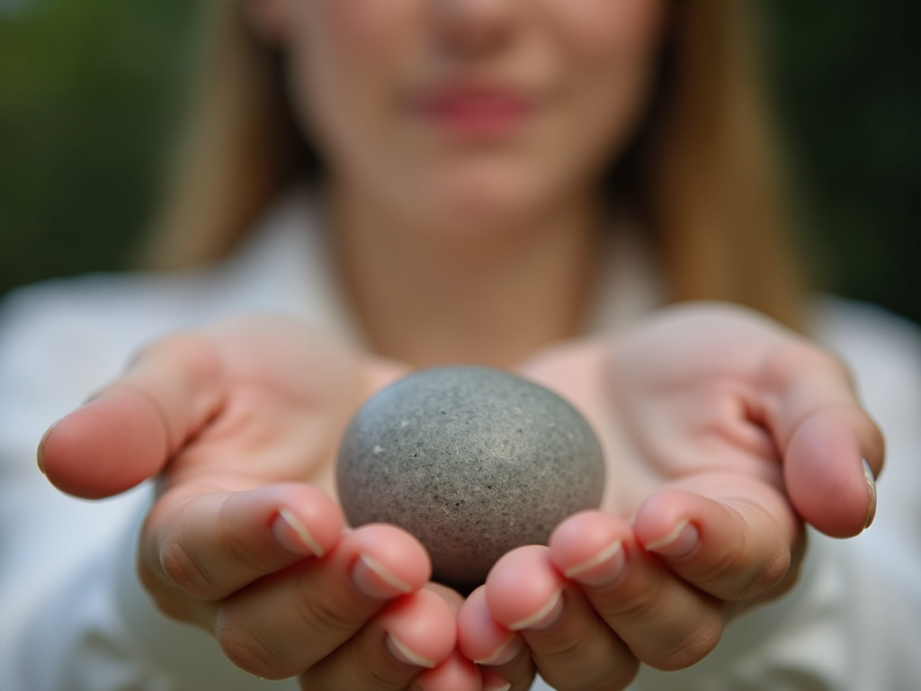 Person practicing mindfulness with a stone