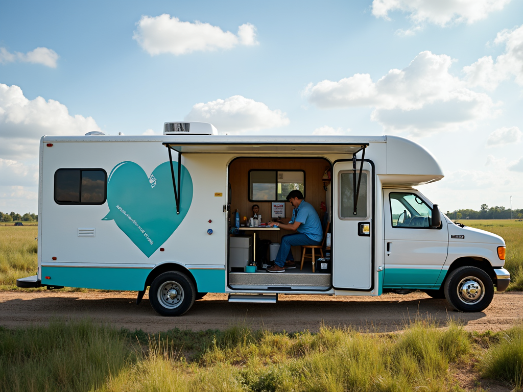 Mobile health clinic providing care in a rural community.