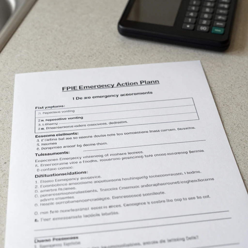 FPIES emergency action plan with symptoms and treatment guidelines