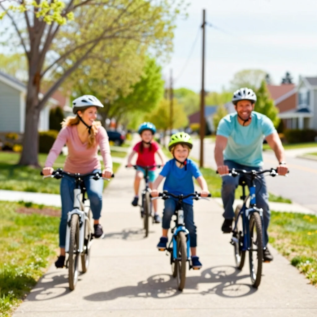 Family cycling together as part of their exercise plan for an active lifestyle
