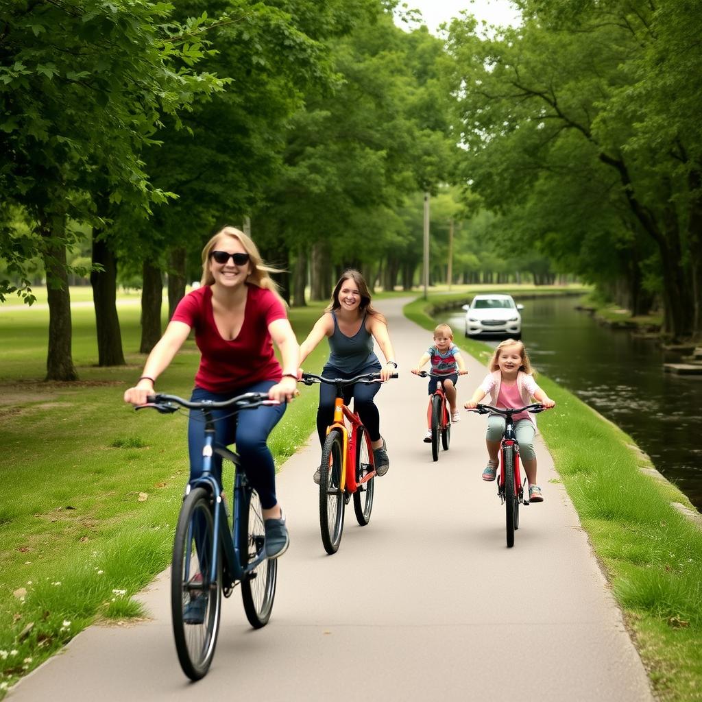 A family enjoying a bike ride together.