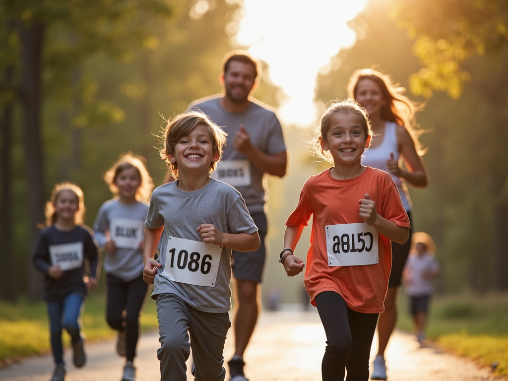 Family enjoying a charity fun run together