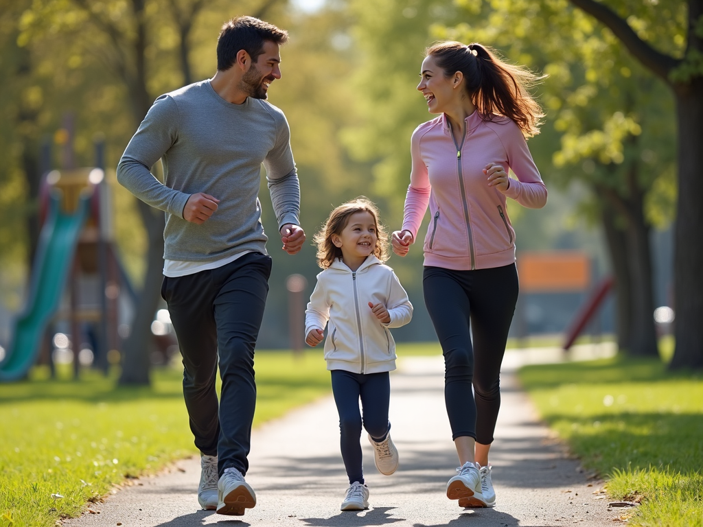 Family enjoying a jog together in the park