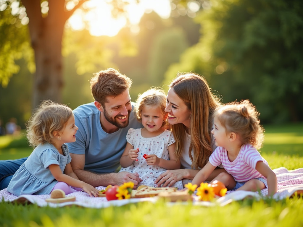 A happy family enjoying a picnic without allergy symptoms