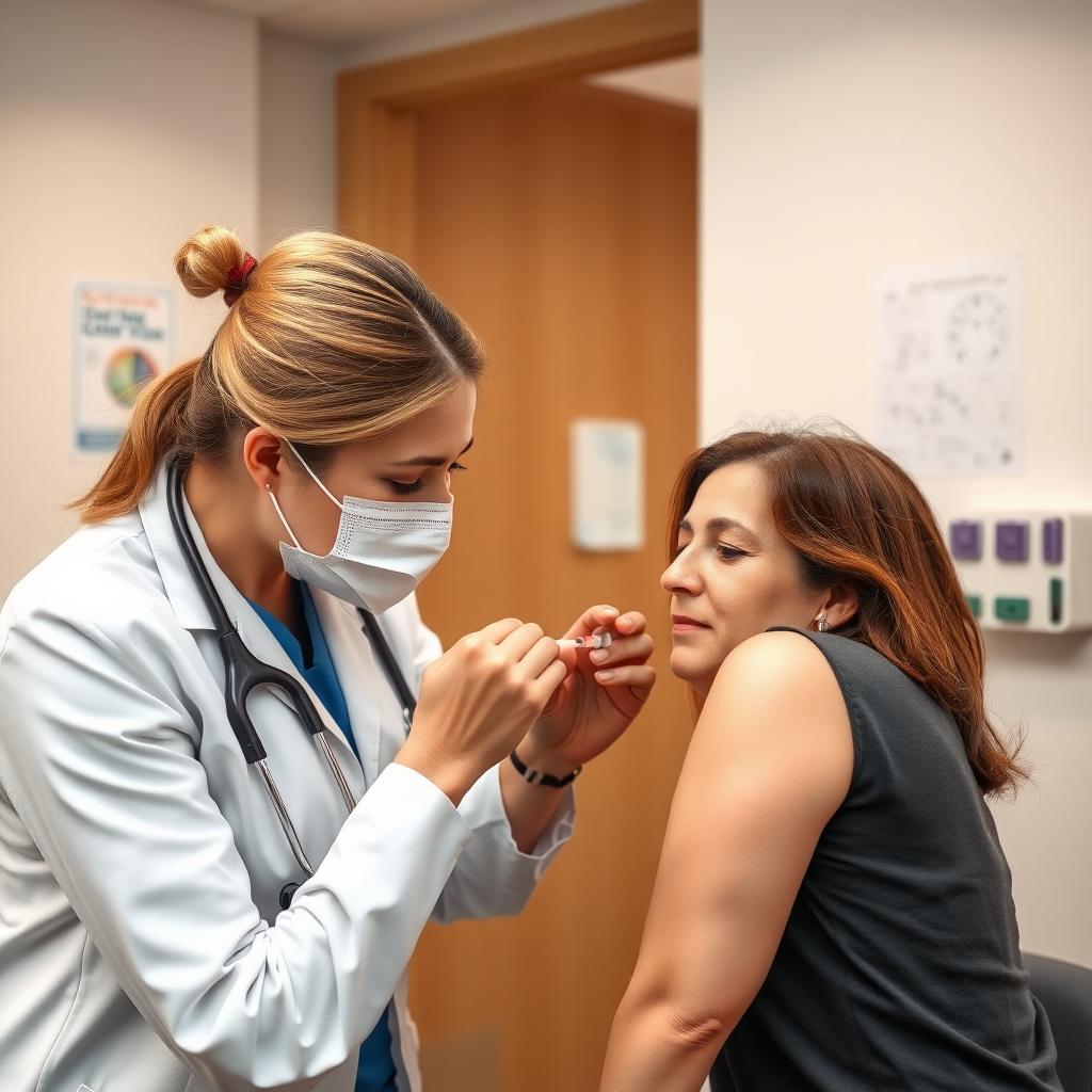 A patient receiving an allergy shot in a medical clinic.