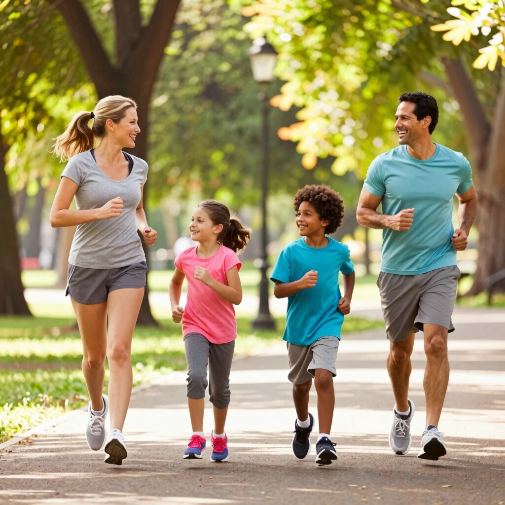 Family jogging together in a park