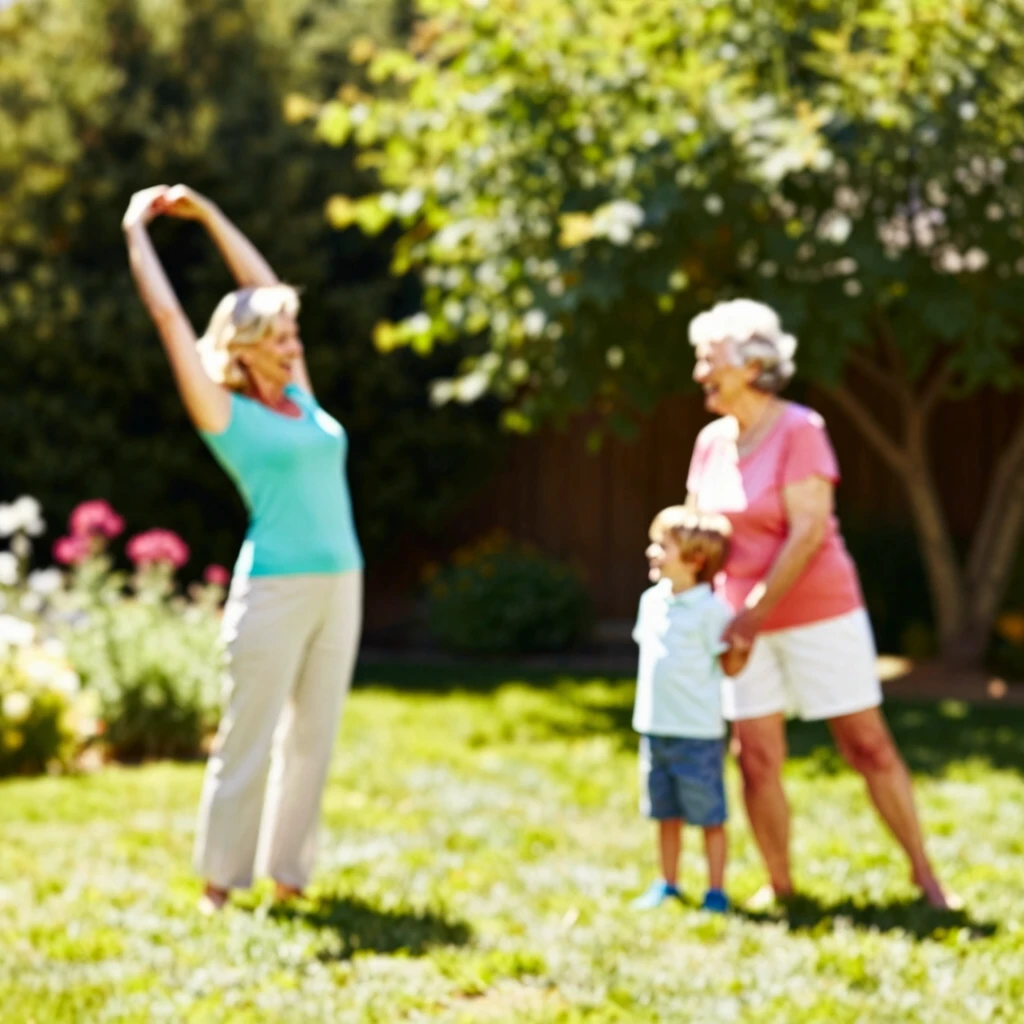 Family enjoying gentle exercises in the backyard
