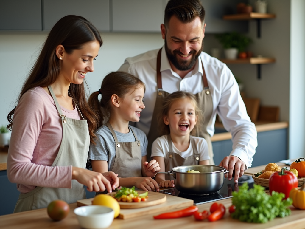 Family cooking together