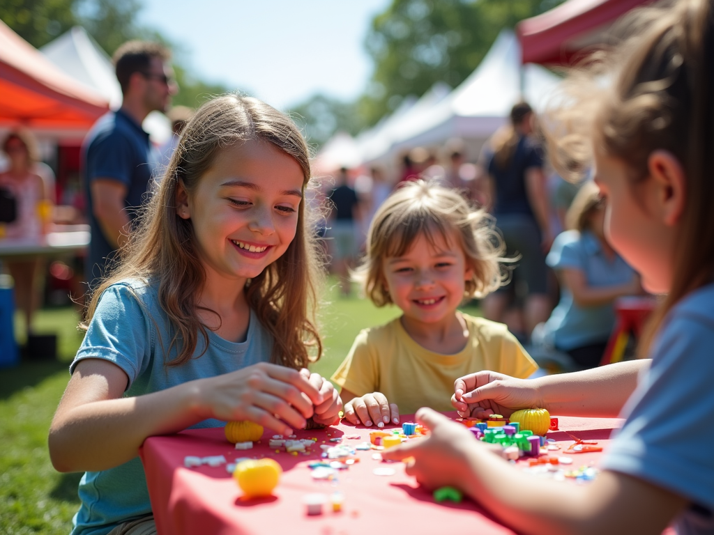 Family at a community festival, connecting with others and having fun.