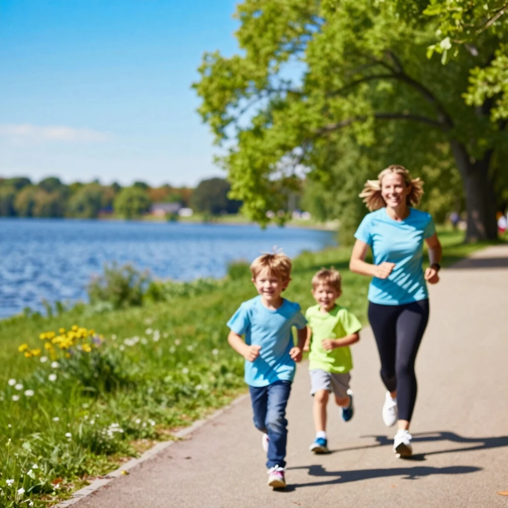Families enjoying a scenic park 5K run in summer