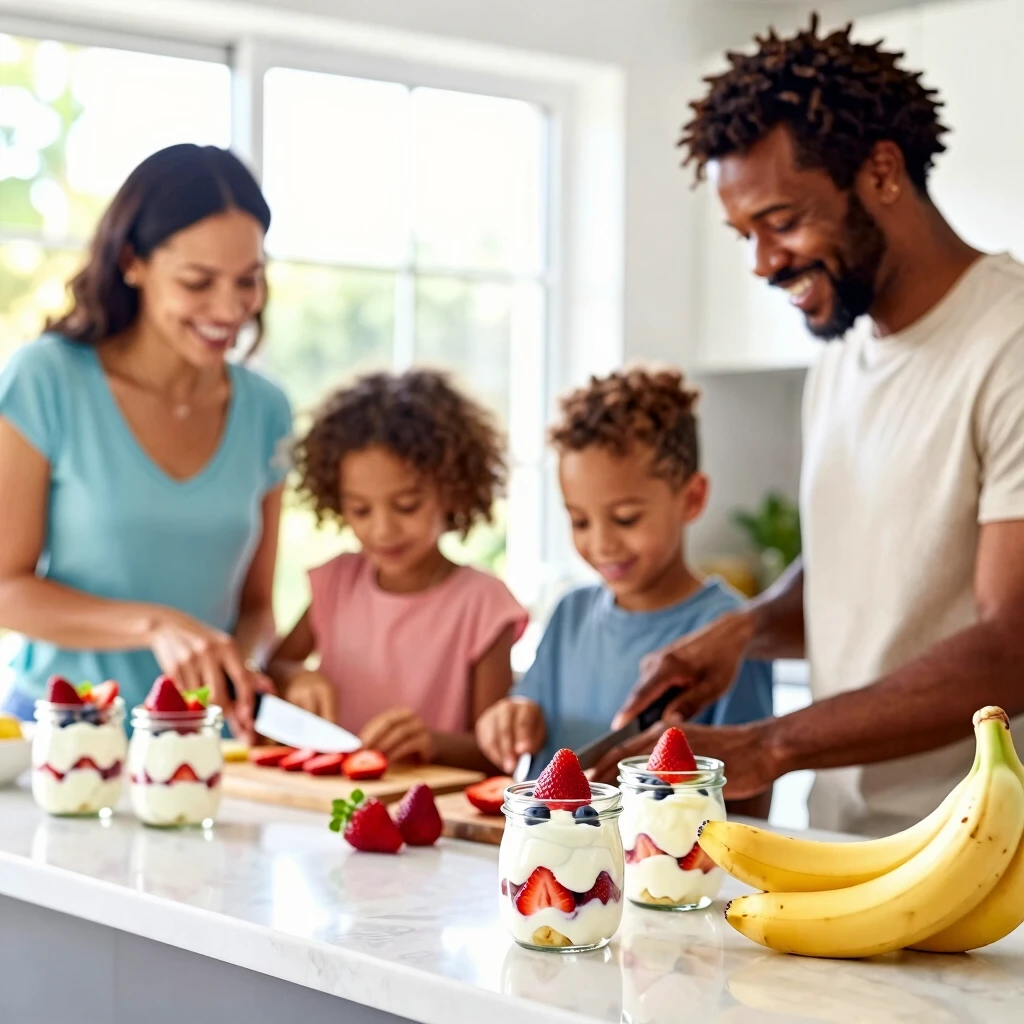 Family preparing refreshing summer snacks
