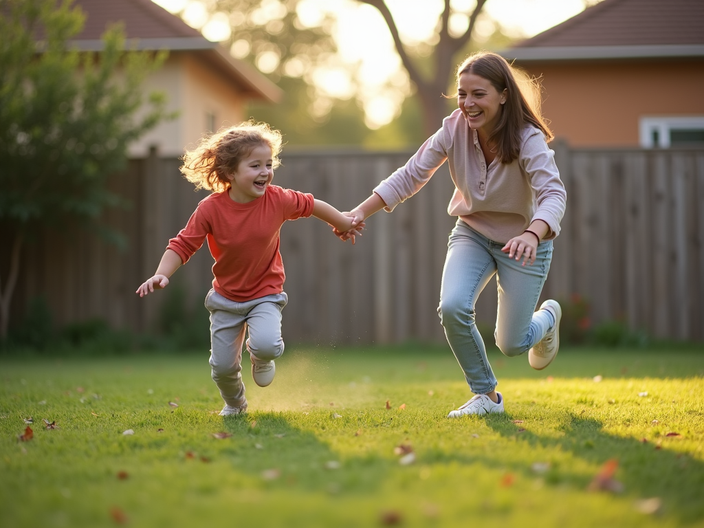 Parent and child playing tag